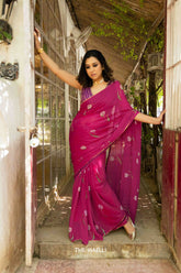 Queen Magenta Georgette Saree